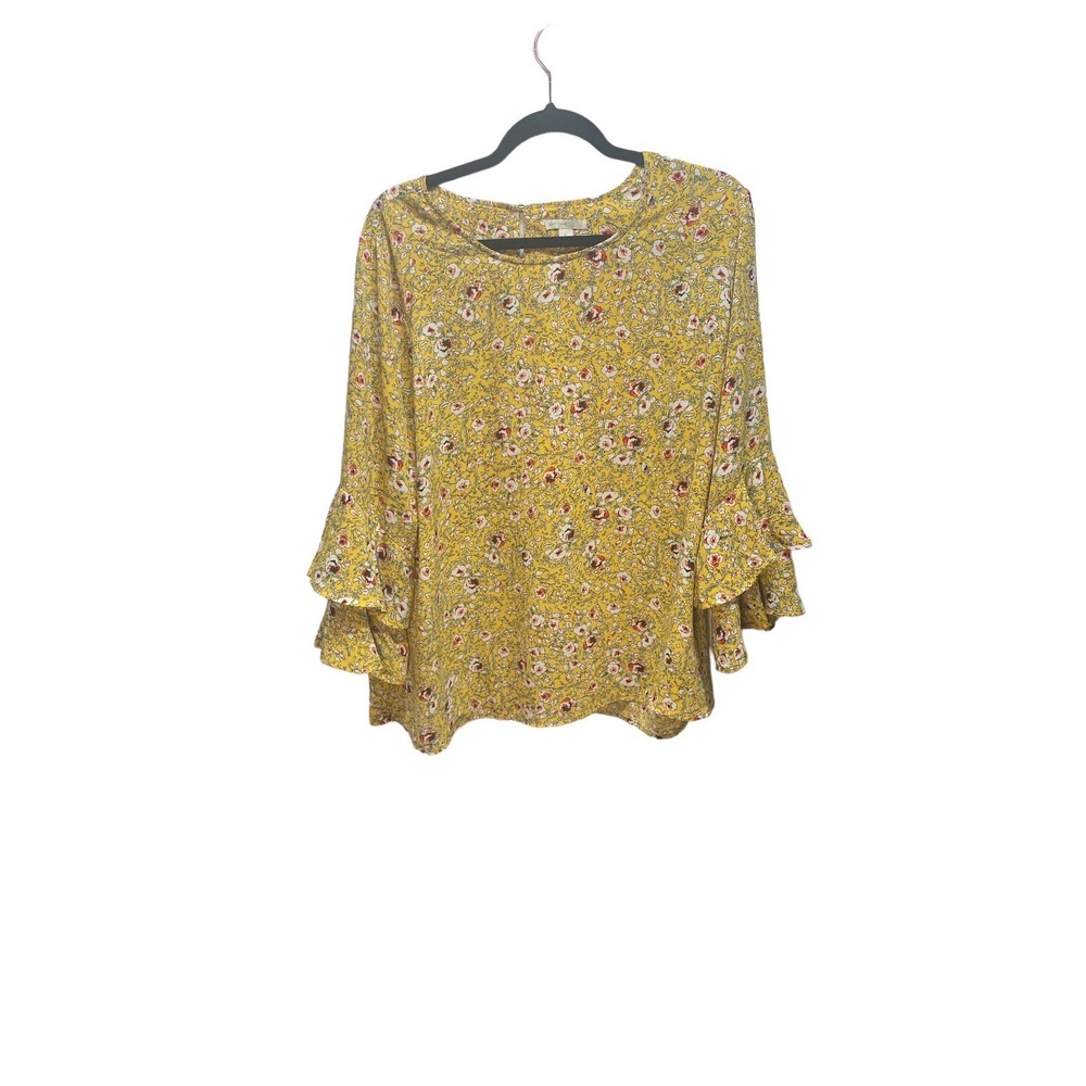 C 1946 Woman's Blouse Floral Ruffle Sleeves Yellow Dainty Flowers